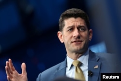 FILE - U.S. House Speaker Paul Ryan speaks at an event in Beverly Hills, Calif., May 2, 2018.