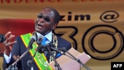 FILE: President Robert Mugabe addresses the nation as Zimbabwe celebrates 30 years of independence from Britain, in Harare, 18 Apr 2010