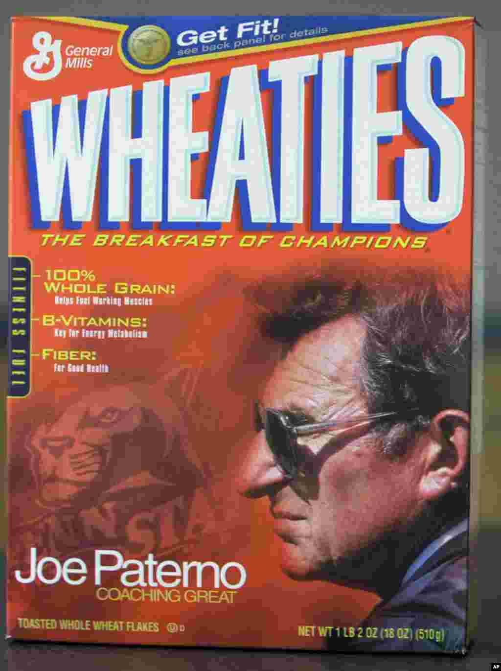 An image of Penn State football coach Joe Paterno is featured on the front of a Wheaties cereal box in Philadelphia, August 20, 2003. (AP)