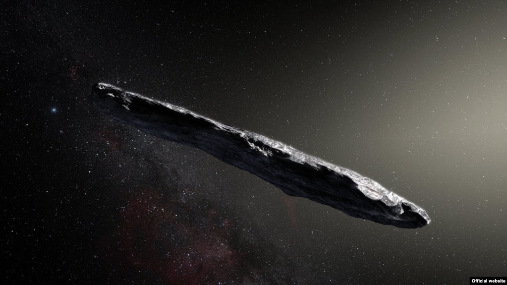 Artist's rendering of Oumuamua as it passed through the solar system after its discovery in October 2017. (Image Credit: European Southern Observatory/M. Kornmesser via NASA)