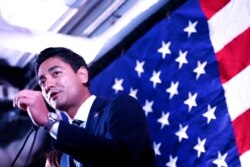 FILE - Aftab Pureval, then a Democratic congressional candidate, speaks during an election night watch party, in Cincinnati, Nov. 6, 2018.