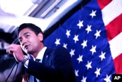 FILE - Aftab Pureval, then a Democratic congressional candidate, speaks during an election night watch party, in Cincinnati, Nov. 6, 2018.