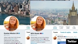 Official Twitter accounts of the Russian Foreign Ministry and Russian Mission to the UN with photograph of Maria Butina as their profile picture 