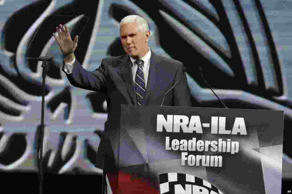 Gov. Mike Pence speaks during the leadership forum at the National Rifle Association&#39;s annual convention in Indianapolis, Indiana, April 25, 2014.