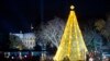 President Barack Obama, first lady Michelle Obama, and their daughters Sasha, and Malia, and Michelle's mother Marian Robinson, react as they light the National Christmas Tree during the National Christmas Tree Lighting ceremony at the Ellipse in Washington, Dec. 3, 2015. 