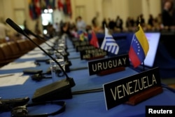 Delegates' seats are prepared for the Organization of American States' (OAS) meeting of foreign ministers to discuss the situation in Venezuela, in Washington, May 31, 2017.