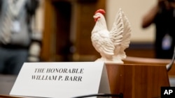 Rep. Steve Cohen, D-Tenn., placed a prop chicken on the witness desk for Attorney General William Barr after he does not appear before a House Judiciary Committee hearing on Capitol Hill in Washington, May 2, 2019. 