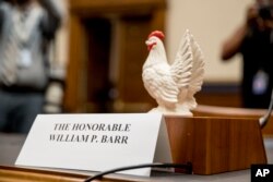 Rep. Steve Cohen, D-Tenn., placed a prop chicken on the witness desk for Attorney General William Barr after he does not appear before a House Judiciary Committee hearing on Capitol Hill in Washington, May 2, 2019.