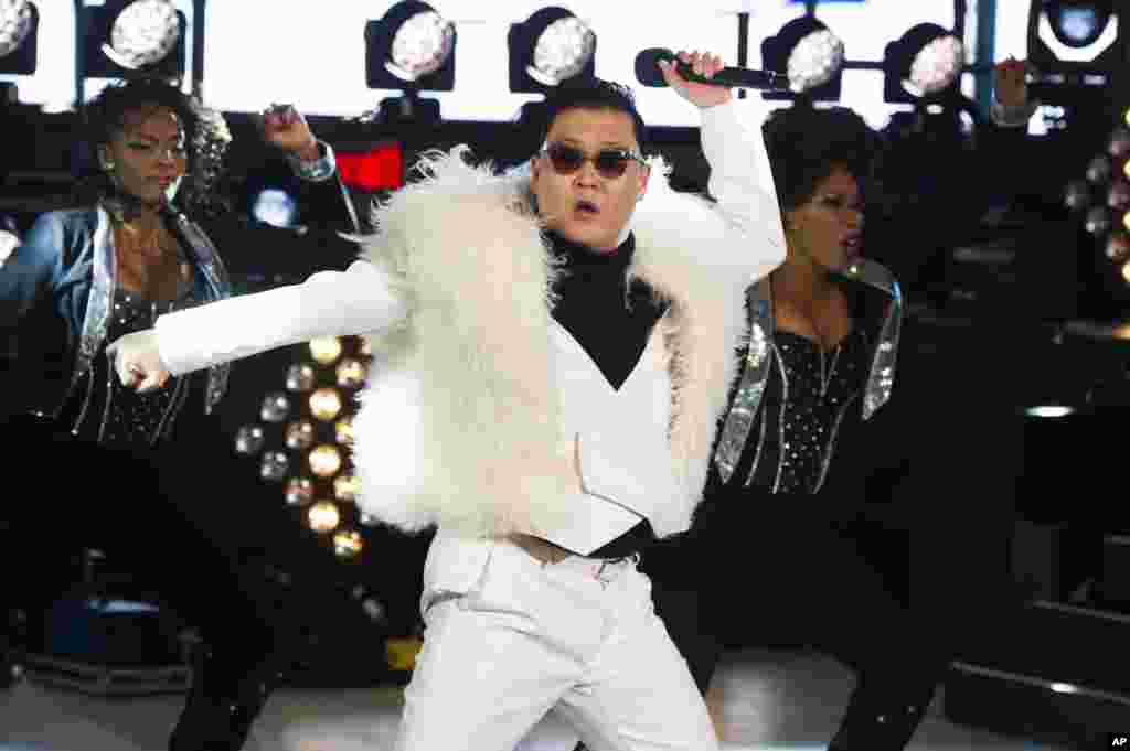 Psy performs in Times Square during New Year's Eve celebrations on Dec. 31, 2012 in New York. 