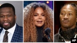 This combination photo shows, from left, rapper 50 Cent, singer Janet Jackson and rapper Future who have been added to the lineup for the Jeddah World Fest, the concert in Saudi Arabia. 