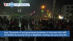VOA60 Addunyaa - Thousands of anti-government protesters were shot with live bullets by security forces in Baghdad