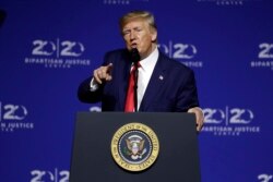 FILE - President Donald Trump speaks at the 2019 Second Step Presidential Justice Forum at Benedict College, Oct. 25, 2019, in Columbia, S.C.