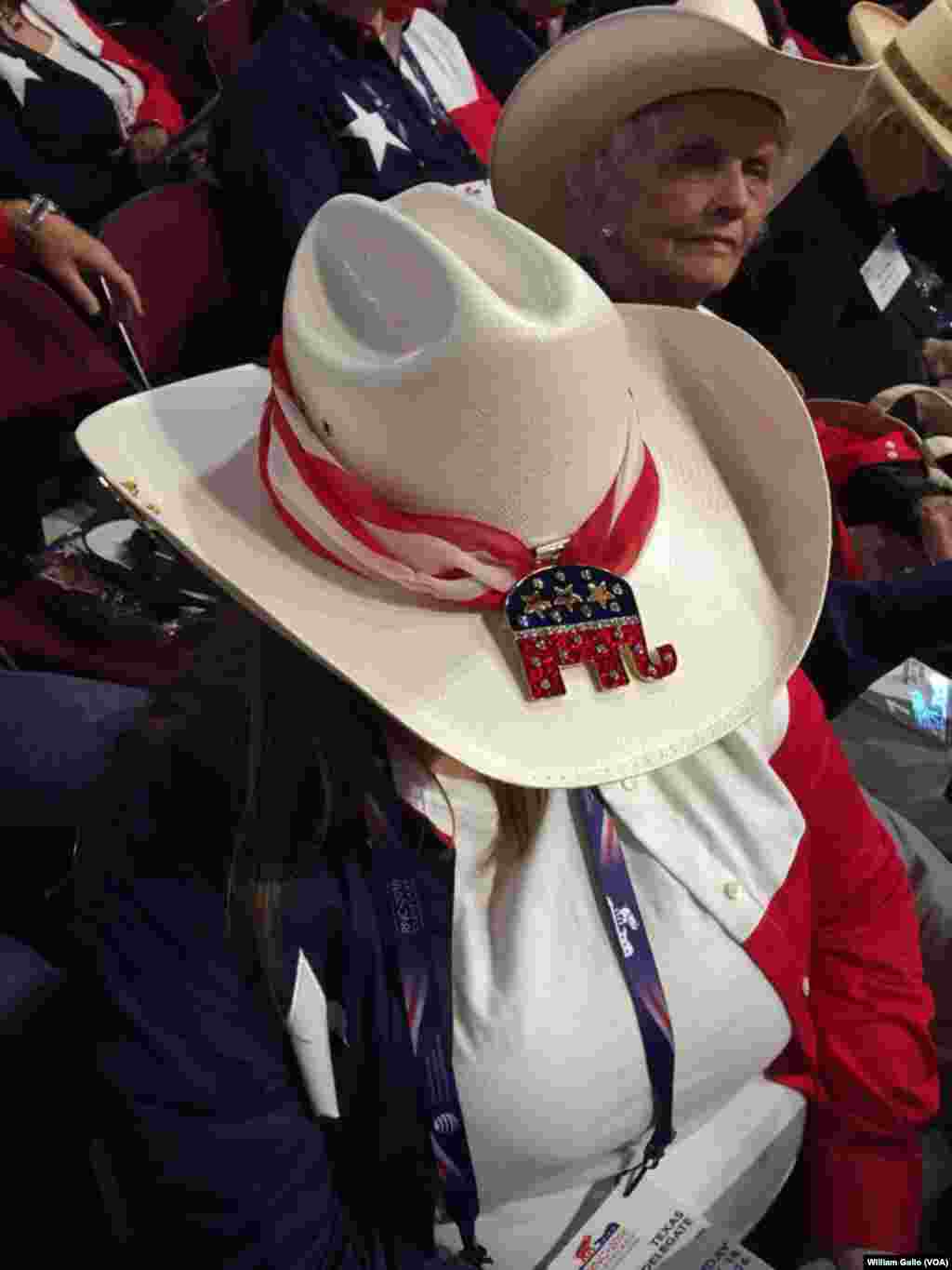 Texas delegates were well-dressed in state gear as they headed toward the Quicken Loans Arena for the Republican National Convention, in Cleveland, July 18, 2016.