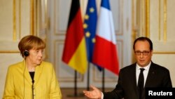 German Chancellor Angela Merkel and French President Francois Hollande.