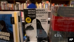 The book "Half Monks, Half Soldiers" stands for sale at a bookstore in Lima, Peru, Oct. 31, 2015.