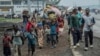 People displaced by the fighting with M23 rebels make their way to the center of Goma, Democratic Republic of the Congo, Jan. 26, 2025. 