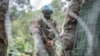 FILE— MONUSCO blue helmet deployed near Kibumba, north of Goma, Democratic Republic of Congo, on January 28, 2022. 