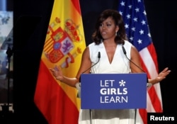 U.S. first lady Michelle Obama speaking in Spain