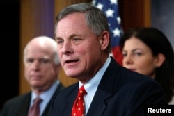 FILE - U.S. Senator Richard Burr, R-NC, speaks at a news conference at the U.S. Capitol in Washington, D.C., Jan. 13, 2015.