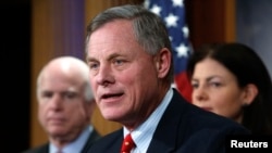 FILE - U.S. Senator Richard Burr, R-NC, speaks at a news conference at the U.S. Capitol in Washington, D.C., Jan. 13, 2015.