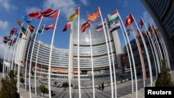 FILE - The United Nations headquarters building in Vienna.