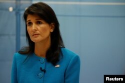 U.S. Ambassador to the United Nations Nikki Haley speaks at the American Enterprise Institute in Washington, Sept. 5, 2017.