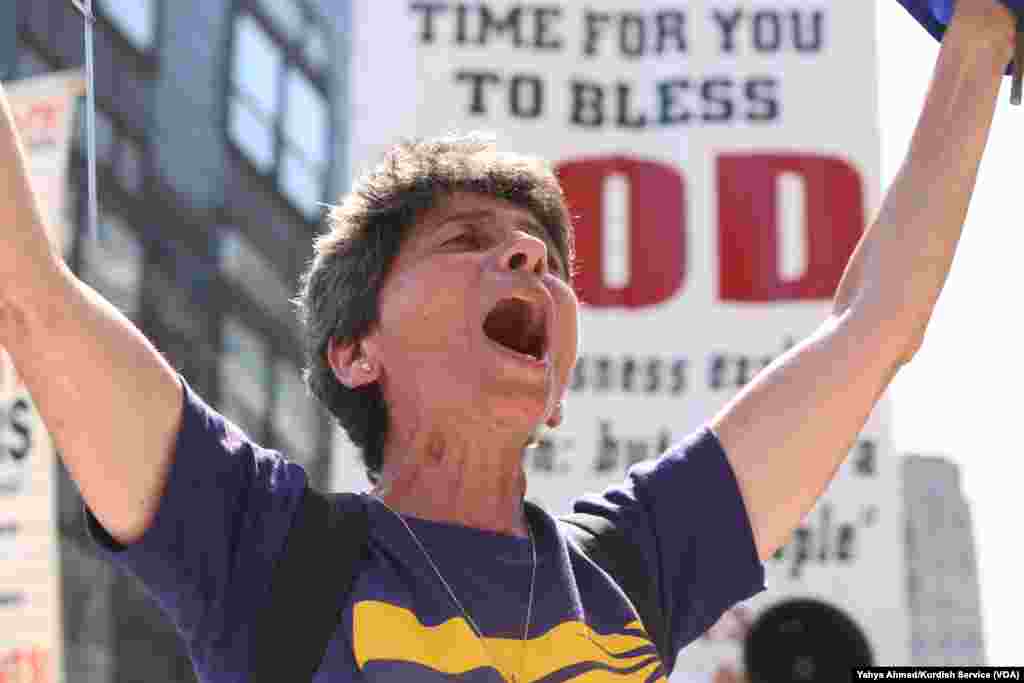 A pro-religion group and other protesters faced off again in Public Square Wednesday, with police trying to keep the opposing sides separated, in Cleveland, July 20, 2016.