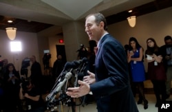 Rep. Adam Schiff, D-Calif., ranking member of the House Intelligence Committee, speaks to reporters about the actions of Committee Chairman Devin Nunes, R-Calif., on Capitol Hill in Washington, March 24, 2017. The panel is investigating Russian interference in the 2016 U.S. presidential election campaign.