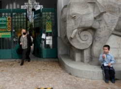 Seorang anak laki-laki duduk di depan Kebun Binatang Budapest, Hungaria, menunggu tempat rekreasi itu buka, Sabtu, 1 Mei 2021. (AP)