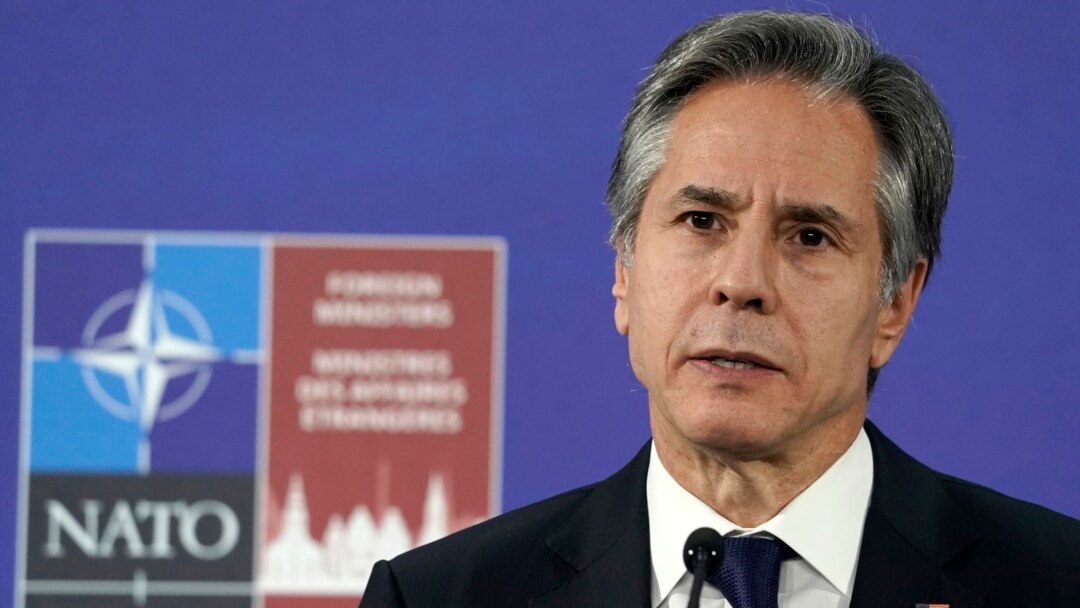 U.S. Secretary of State Antony Blinken speaks to the media during a news conference after a NATO foreign ministers meeting in Riga, Latvia, Dec. 1, 2021.
