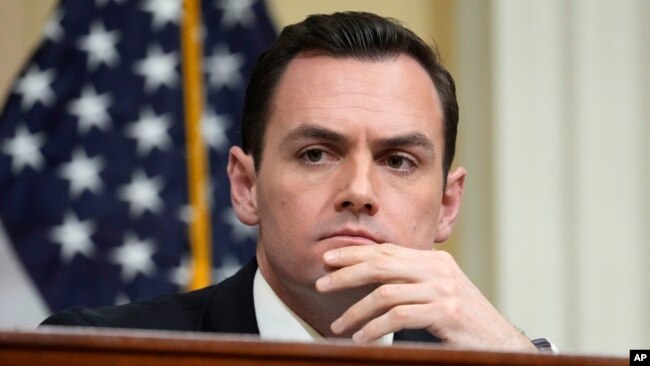 FILE - Chairman Rep. Mike Gallagher listens during a hearing of a special House committee dedicated to countering China, on Capitol Hill in Washington, Feb. 28, 2023.