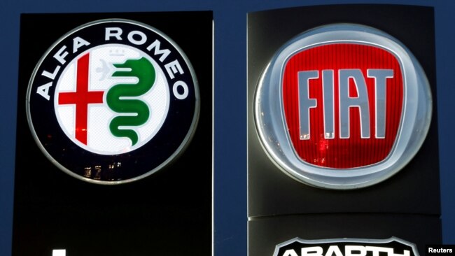 Logos of Alfa Romeo, Fiat, Jeep and Abarth are seen in Zurich