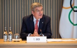 Thomas Bach, President of the International Olympic Committee, attends a meeting of IOC's executive board in Lausanne, Switzerland, July 15, 2020.