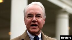 FILE - U.S. Secretary of Health and Human Services Tom Price speaks to reporters in Washington, March 13, 2017.