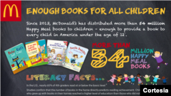 Desde el año 2013, McDonald’s ha distribuido 54 millones de libros del “Happy Meal” a niños de todo el país.