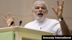 India’s Prime Minister Narendra Modi speaks during a conference by The Environment Ministry in New Delhi, India, April 6, 2015. 