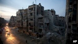 Syrian rebel-controlled area of Aleppo, with destroyed buildings, including Dar Al-Shifa hospital, a result of government airstrikes, Nov. 2012 (file photo).