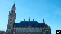 FILE - The Peace Palace, home of the International Court of Justice, in the Hague, Netherlands, Feb. 25, 2019.