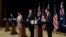 Australian Minister of Defense Linda Reynolds, left, Australian Foreign Minister Marise Payne and U.S. Secretary of State Mike Pompeo listen to U.S. Secretary of Defense Mark Esper at a news conference at the U.S. Department of State, July 28, 2020. 