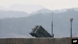 A U.S. Patriot missile is seen at the Osan U.S. Air Base in Pyeongtaek, South Korea, Feb. 13, 2016. 
