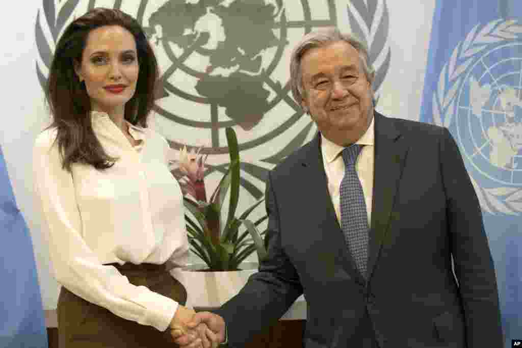 دیدار آنجلینا جولی با آنتونیو گوترش دبیرکل سازمان ملل در مقر سازمان ملل