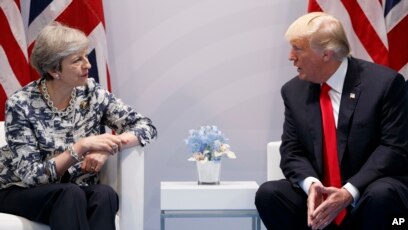 Tổng thống Hoa Kỳ Donald Trump họp với Thủ tướng Anh Theresa May tại Hội nghị Thượng đỉnh G20 ở Hamburg, Đức (ảnh tư liệu ngày 8/7/2017)