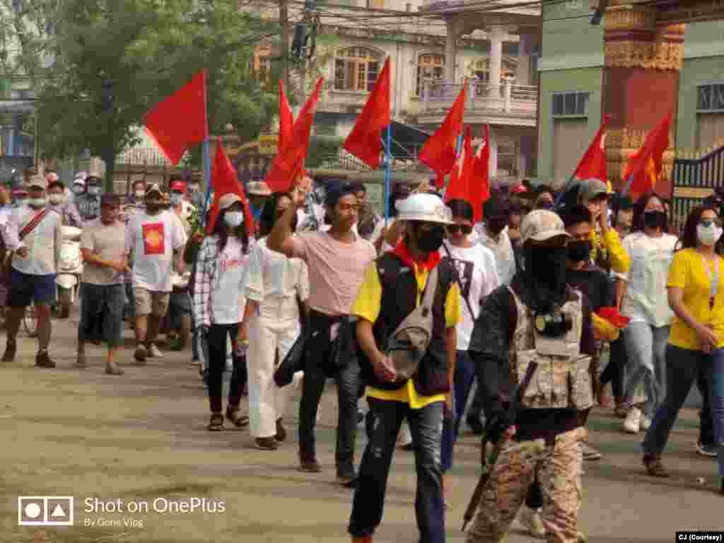 မတျလ ၂၅ ရကျနေ့ တမူးမွို့နယျရဲ့ သပိတျစဈကွောငျး မွငျကှငျး။ (ဓာတျပုံ - CJ- မတျ ၂၅၊ ၂၀၂၁)