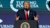 El presidente Donald Trump habla a jóvenes conservadores en la Cumbre de Acción de Estudiantes Turning Point, en el Centro de Convenciones del Condado Palm Beach, el sábado 21 de diciembre de 2019, en West Palm Beach. AP/Luis M. Álvarez.