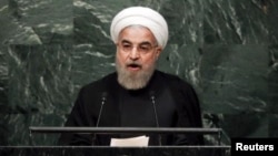 Iran's President Hassan Rouhani addresses the 70th session of the United Nations General Assembly, at U.N. Headquarters, Sept. 28, 2015. 
