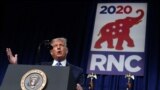 President Donald Trump speaks on stage during the first day of the Republican National Committee convention, Monday, Aug. 24, 2020, in Charlotte. (AP Photo/Evan Vucci)