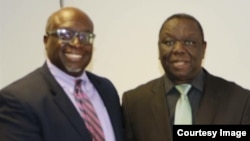 Morgan Tsvangirai and Harry Thomas Jnr. at Harvest House, Harare.