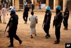 U.N. peacekeepers are seen on patrol in Bangui, capital of the Central African Republic, Feb. 14, 2016.