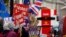 Brexit supporters protest opposite the Houses of Parliament in London, Britain, Jan. 15, 2019.