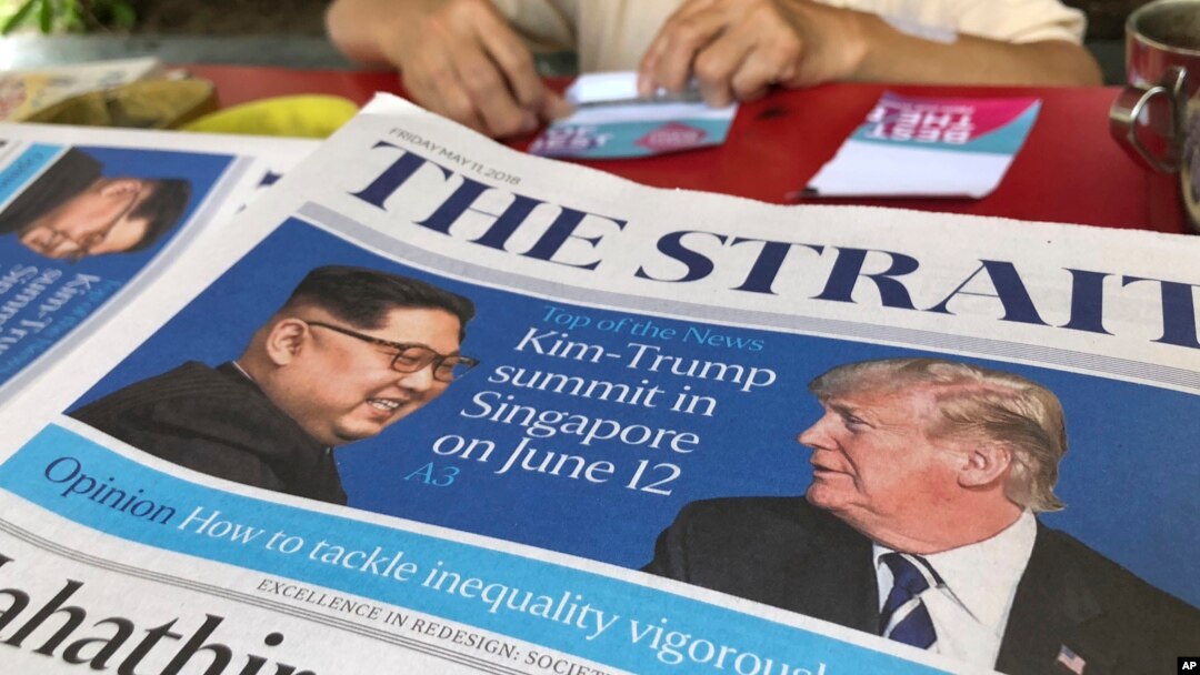 Naslovna strana novina u Singapuru sa najavom samita Donalda Trampa i Kim Džong Una